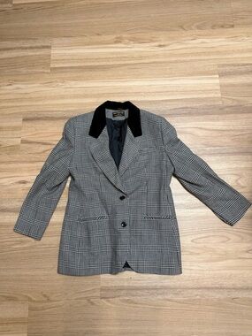 Vintage Wool Houndstooth Blazer Velvet Collar Size 16 Giorgis Sari Argelo